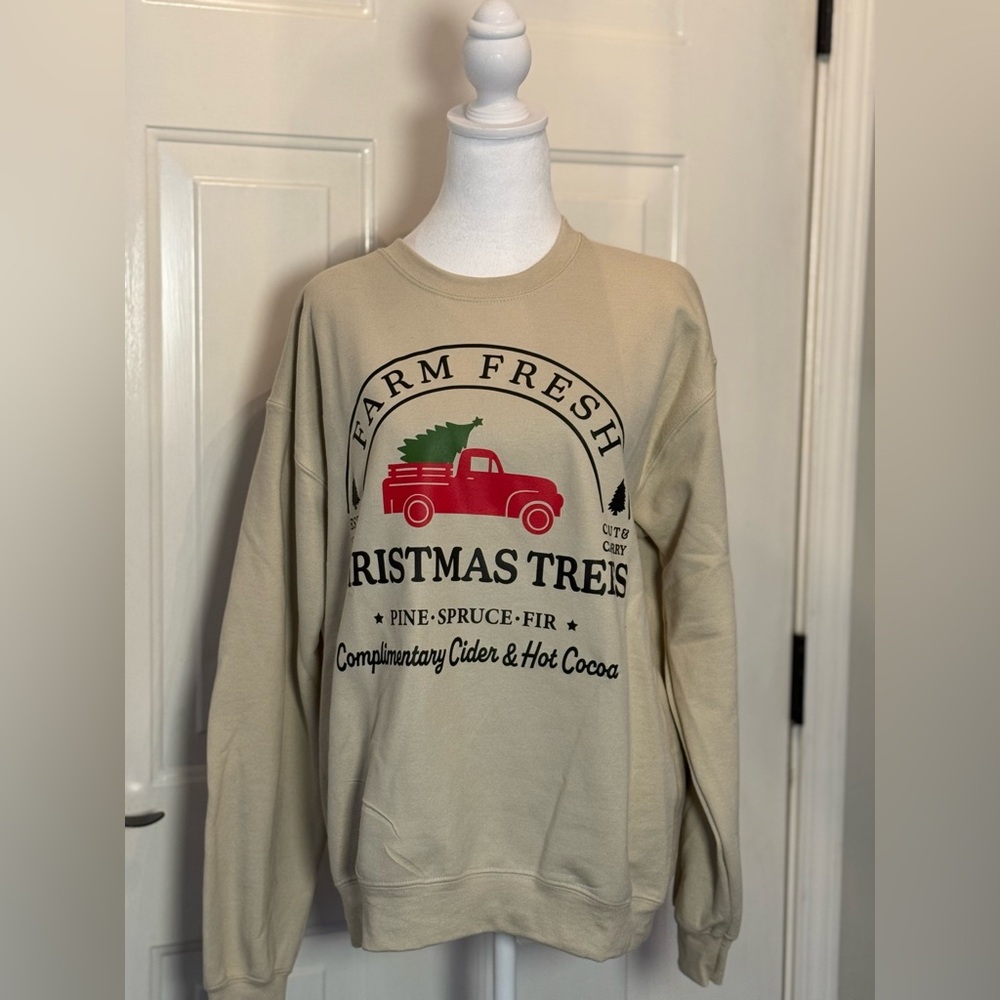 Gildan Beige Sweatshirt with Red Truck Design